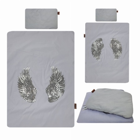 koc dla dziecka szary srebrny złoty skrzydła queen baby