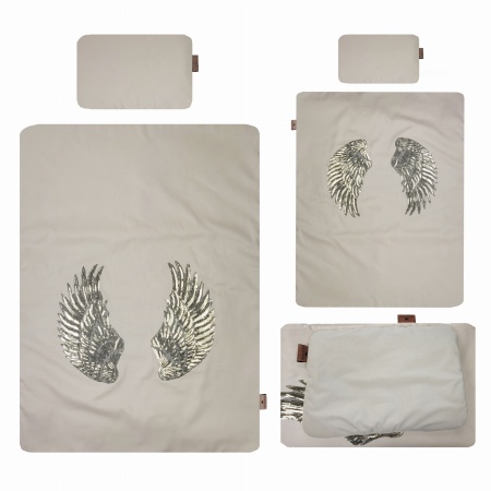 koc dla dziecka beżowy srebrny złoty skrzydła queen baby