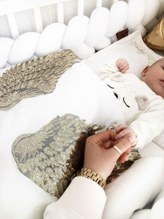 koc dla dziecka biały srebrny złoty skrzydła queen baby