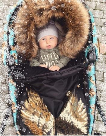 śpiworek do wózka skrzydła złote queen baby czarny futro do nosidełka gondoli