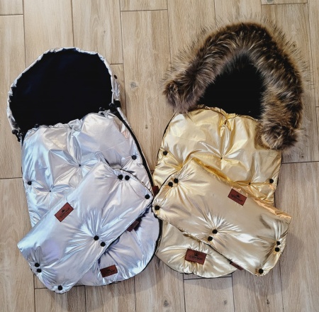 srebrny szary śpiworek do wózka spacerówki gondoli queen baby duże futro silver Stroller Bag