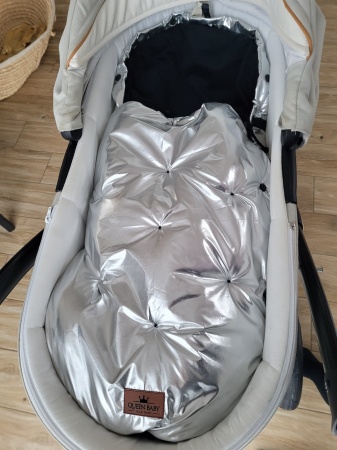 srebrny szary śpiworek do wózka spacerówki gondoli queen baby duże futro