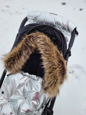 srebrny szary śpiworek do wózka spacerówki gondoli queen baby duże futro silver Stroller Bag