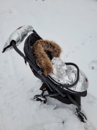 srebrny szary śpiworek do wózka spacerówki gondoli queen baby duże futro silver Stroller Bag