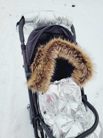 srebrny szary śpiworek do wózka spacerówki gondoli queen baby duże futro silver Stroller Bag