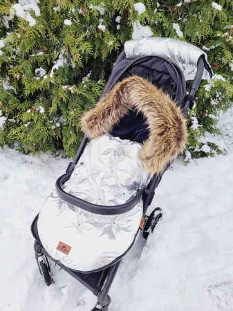 srebrny szary śpiworek do wózka spacerówki gondoli queen baby duże futro silver Stroller Bag