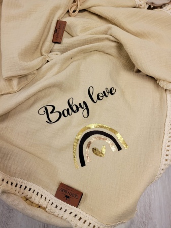 kocyk muślinowy  jasny beżowy queen baby PIASKOWY