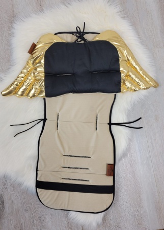 wkładka do wózka czarno złota do spacerówki złote skrzydła z poduszką bawełniana dwustronna uniwersalna queen baby