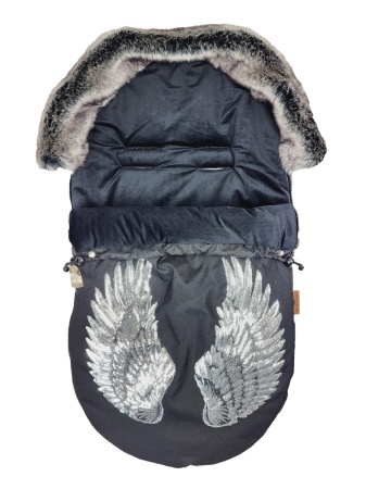 śpiworek do wózka skrzydła srebrne futro do spacerówki gondoli queen baby