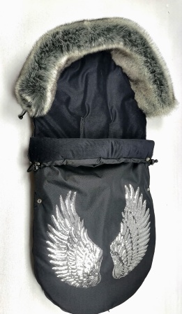 śpiworek do wózka skrzydła srebrne futro do spacerówki gondoli