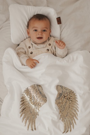 Biały koc do wózka S (złote lub srebrne skrzydła) koc dla dziecka do gondoli