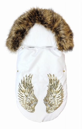 śpiworek do gondoli biały złoty śpiworek do wózka śpiworek zimowy dla dziecka śpiworek złote skrzydła queen baby