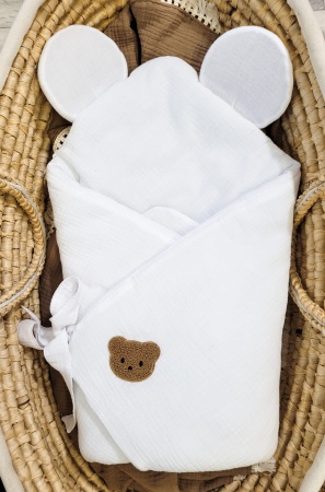 rożek muślinowy miś z uszami misia becik dla niemowlaka prezent baby shower queen baby