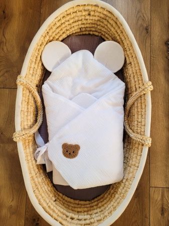 rożek muślinowy miś z uszami misia becik dla niemowlaka prezent baby shower queen baby  rożek z muślinu bawełny
