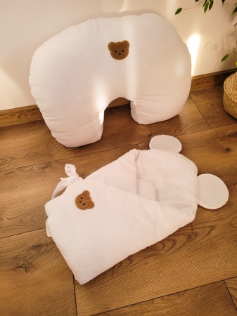 rożek muślinowy miś z uszami misia becik dla niemowlaka prezent baby shower queen baby  rożek z muślinu bawełny