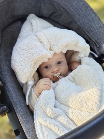 śpiworek do wózka zimowy teddy  baranek Bouclé