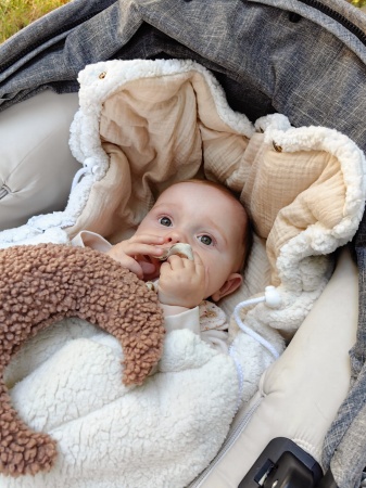 śpiworek do wózka zimowy teddy  baranek Bouclé