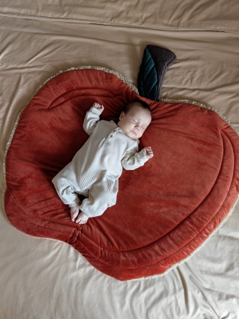 mata na podłogę dla dziecka w kształcie jabłka ruda ceglana baranek beżowy