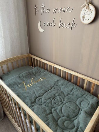 pościel z imieniem dziecka personalizowana z misiem muślinowa