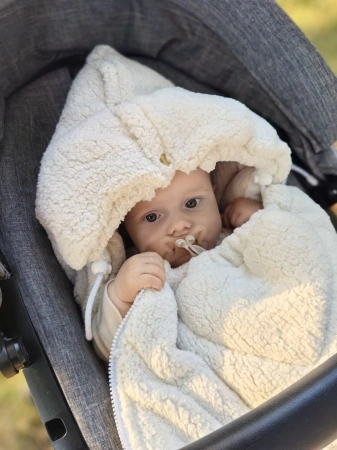 śpiworek do wózka zimowy teddy  baranek Bouclé