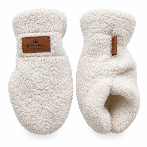 Przejdź do produktu Zimowe rękawice do wózka barankowe teddy białe rękawiczki do wózka