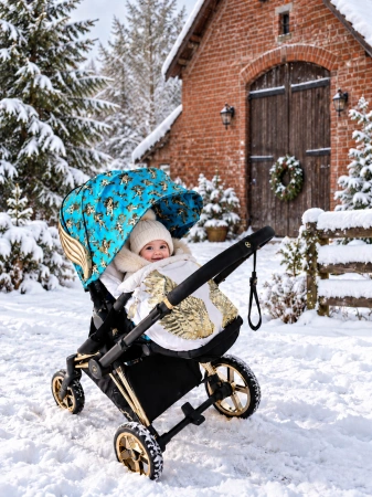 biały śpiworek do wózka złoty futro skrzydła queen baby