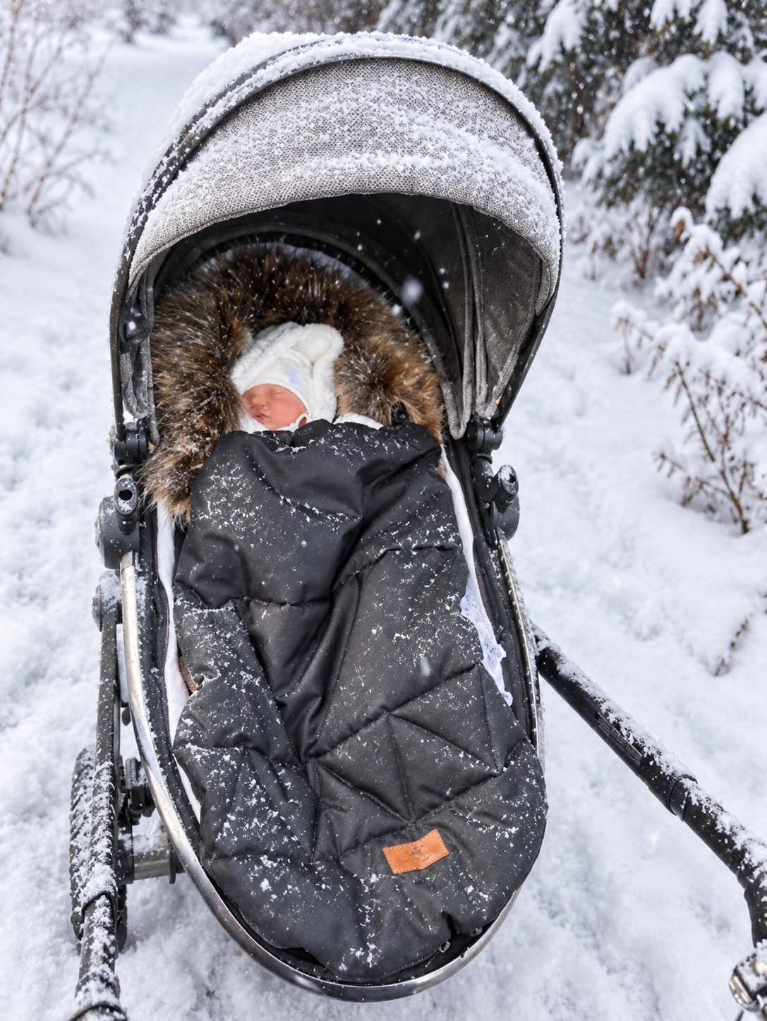 śpiworek czarny do wózka futro queen baby